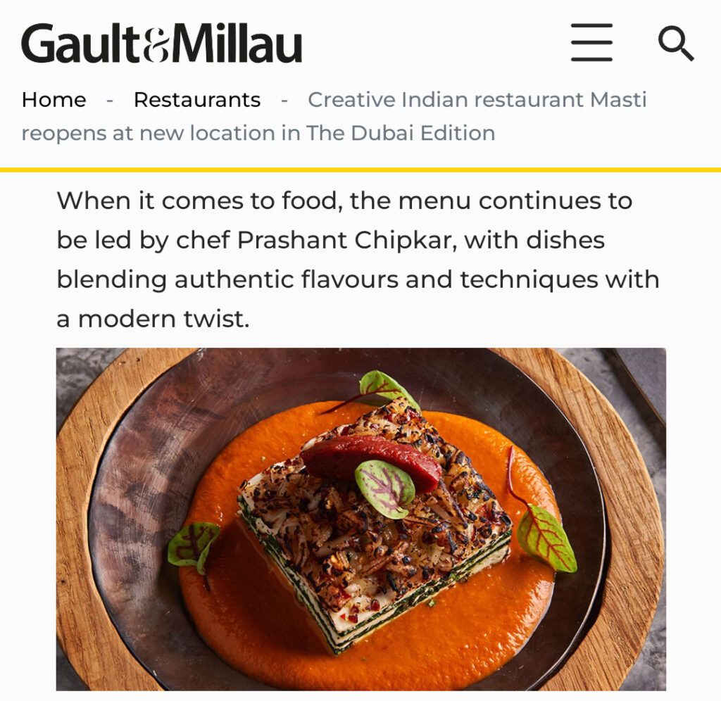 Creative Indian restaurant Masti reopens at new location in The Dubai Edition - Chef Prashant Chipkar